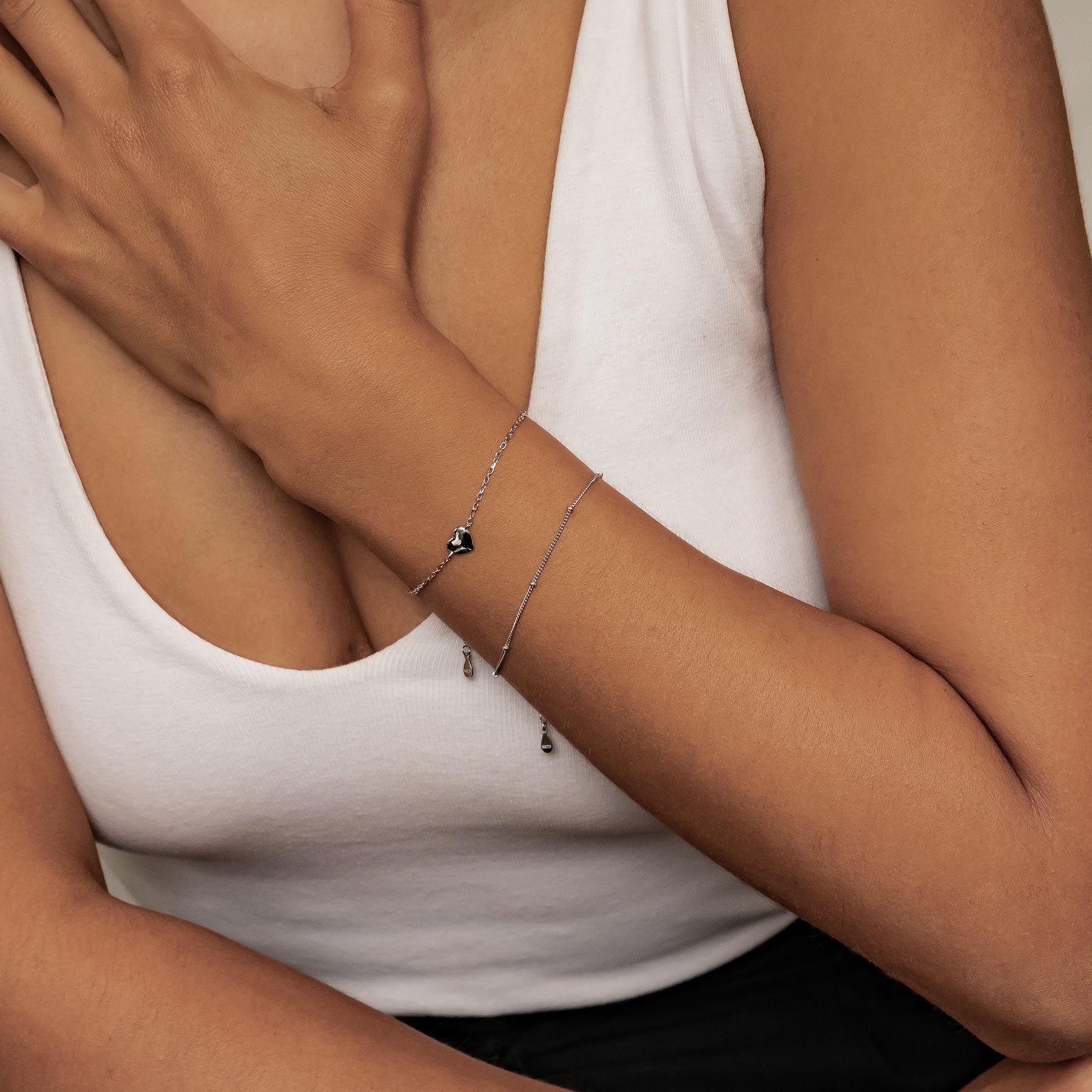 Double Chain Heart Bracelet Sterling Silver